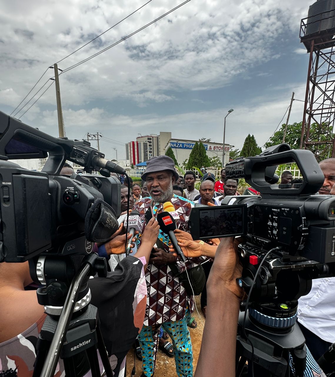 Emmanuel Onwubiko ( middle) during the protest against media trial of Matawalle