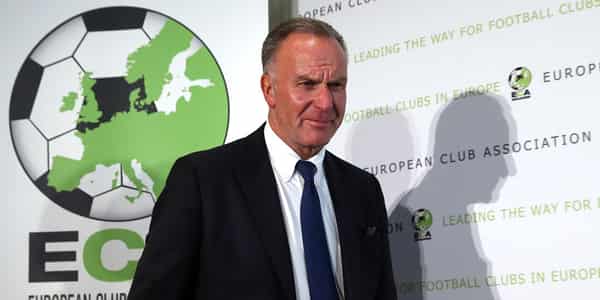 ECA Chairman Rummenigge arrives for a news conference in Geneva