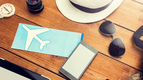 close up of gadgets and traveler personal stuff