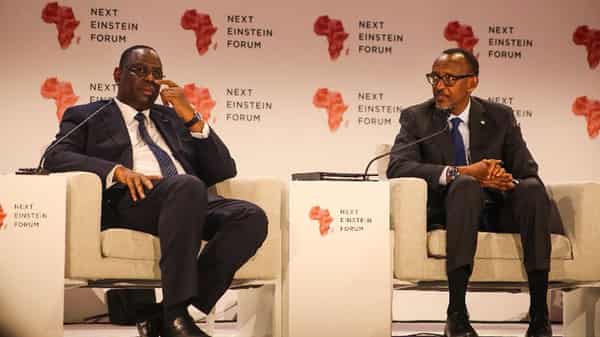 Macky Sall and Paul Kagame at Next Einstein Forum conference in Kigali