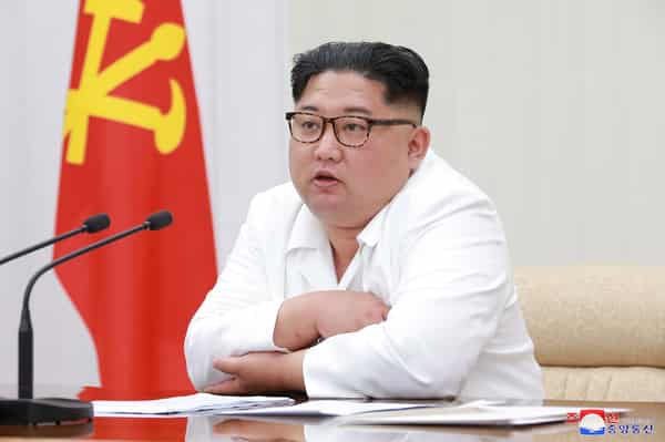 North Korean leader Kim Jong Un speaks during the first enlarged meeting of the seventh Central Military Commission of the Workers’ Party of Korea in Pyongyang