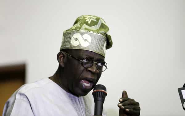 Bola Tinubu, former Lagos state governor and All Progressives Congress (APC) leader, speaks at a party meeting in Abuja