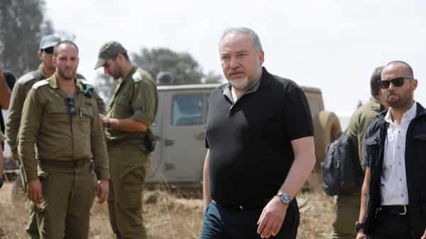Israeli Defence Minister Avigdor Lieberman is seen during his visit at an army drill in the Israeli-occupied Golan Heights