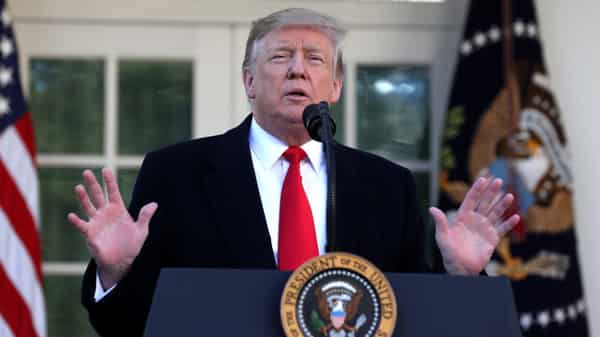 US President Donald Trump speaks regarding the shutdown