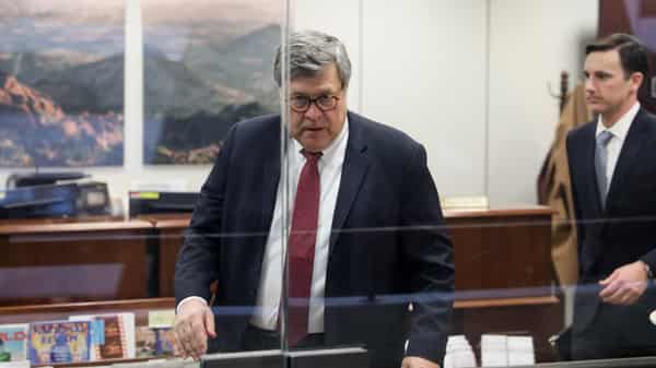Barr, Trump’s nominee to be U.S. Attorney General, walks to a meeting with Senator Lankford on Capitol Hill in Washington