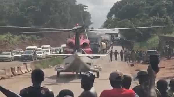 helicopter’s landing on Benin-Ore Highway