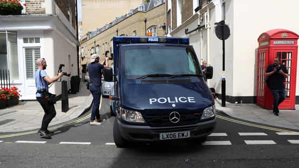 A police van, believed to be carrying Sudanese-born British national Salih Khater, leaves Westminster Magistrates’ Court in London