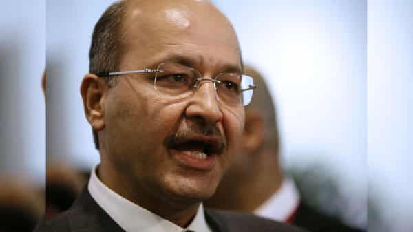 Iraqi Deputy PM Saleh talks to the media at the international conference for Iraq in Sharm el-Sheikh