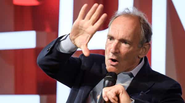 World Wide Web inventor Berners-Lee delivers a speech during an event marking 30 years of World Wide Web at the CERN in Meyrin