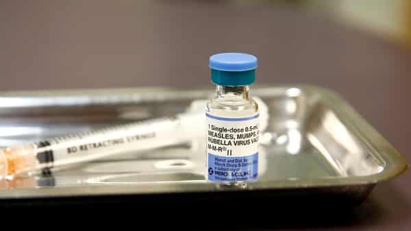 FILE PHOTO: A vial of the measles, mumps, and rubella (MMR) vaccine is pictured at the International Community Health Services clinic in Seattle