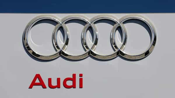 The logo of Audi carmaker is seen at the entrance of a showroom in Nice