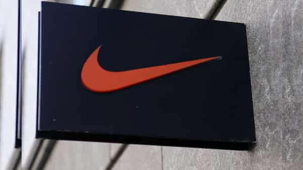The Nike swoosh logo is pictured on a store in New York City