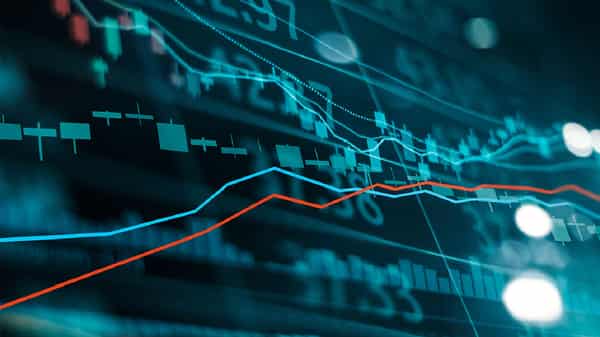 Financial stock market investment trading graph. Candle stick graph chart. Currency exchange rates. Bullish point, Bearish point. trend on technology abstract background