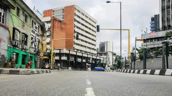 A view of the deserted central business district is pictured on the first day of a 14-day lockdown aimed at limiting the spread of coronavirus disease (COVID-19) in Lagos