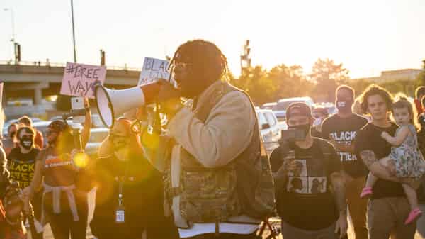 Black Lives Matter Demonstrators Protest Outside University Of Louisville Football Game In Louisville, Kentucky