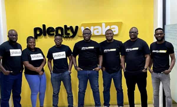 Left-Right: CMO Stabus, Nicholas Boampong, Admin Stabus, Christabel Lamptey, CEO Stabus, Isidore Kpotufe, CEO Plentywaka Onyeka Akumah, VP Customer Engagement Plentywaka Shaibu John, President Plentywaka Johnny Ena,  VP Products Development Afolabi Oluseyi.