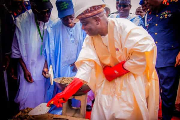 Gov Tambuwal of Sokoto state at the foundation laying of NSCDC 550 units staff housing scheme in Sokoto, Monday