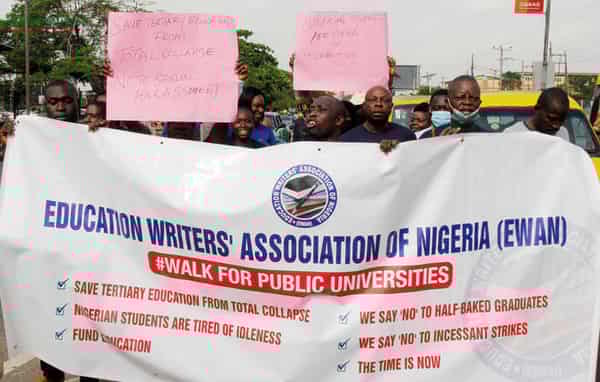 Journalists Protest Over ASUU Strike In Lagos Nigeria Members of Education Writers”! Association of Nigeria (EWAN) hold a