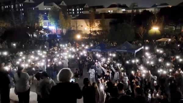 People protest at Communication University of China in Nanjing