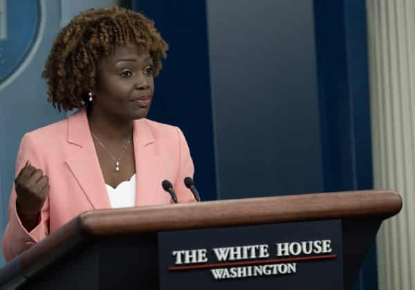 White House Press Secretary Karine Jean-Pierre speaks during the daily briefing