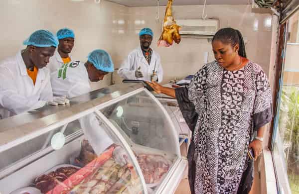Olusanya, inspecting one of the meat shops during the launch