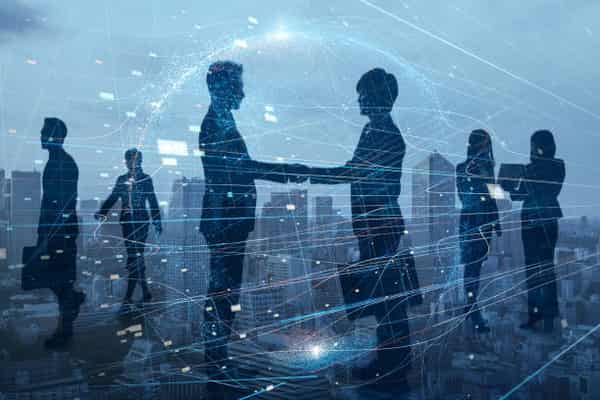 Silhouettes of group of businessperson. Global business network concept.