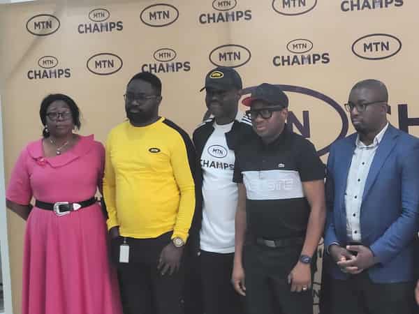 Founder/CEO, Making of Champions (MoC), Bambo Akini, flanked by other sports stakeholders/enthusiasts on Wednesday during a press briefing ahead of the MTN Champs Athletics Competition in Benin. PHO  TO: MICHAEL EGBEJULE