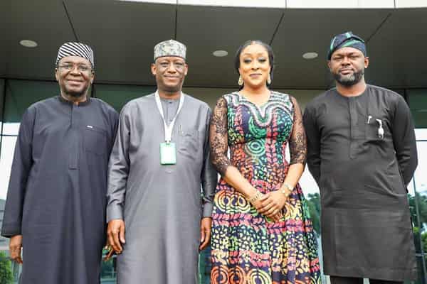 Executive Director, Legal Services/Company Secretary, Niger Delta Power Holding Company (NDPHC), Dr. Steven Andzenge (left); Managing Director, Nigerian Independent System Operator, (NISO), Engr. Abdu Mohammed Bello; Managing Director/Chief Executive Officer, NDPHC, Engr.  Jennifer Adighije; and  Executive Director, Finance & Account, NDPHC, Mr. Omololu Agoro, during a courtesy visit by NDPHC to NISO headquarters  in Abuja.