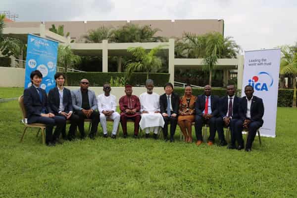 L-R: Mr Akihisa Yokoyama,  GM Daikin Middle East and Africa;  Matsushita Keisuke , Project Advisor, JICA Nigeria Office;  Mr Kelechi Edmund Mbah, National Ozone Office; Mr Herbert Andy, Federal Ministry of Power; ng Ismaila A.Lawal, Standards Organisation of Nigeria; Mr B.F Ibrahim Sulu, Director of Renewable Energy,  Energy Commission of Nigeri“; Mr Junichi Omori, Executive Officer, Daikin Indusries Ltd; Prof. Olayinka Adewumi,  University of Lagos; Dr Ityona Amber, Robert Gordon University; Mr Olusile Adekunle, National Project Coordinator, UNIDO, and Dr Manasseh Shitta, National Centre for Energy Efficiency and Conservation at Japan International Cooperation Agency (JICA) DAIKIN project: “The SDGs Business Validation Survey for Disseminating High-Efficiency Inverter Air-conditioners with R32 Refrigerant in Nigeria” held in Abuja.