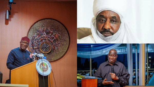 A collage of ex-governor of Ekiti State, Dr Kayode Fayemi, Emir Sanusi Mohammed II and ex-President Goodluck Jonathan
