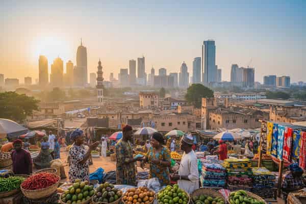 Nigerians with the city on the background