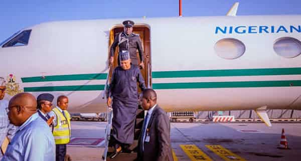 shettima depart from plane