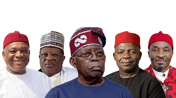 A composite picture of President Bola Tinubu and Orji Uzor Kalu, David Umahi, Gov Alex Otti and Benjamin Kalu