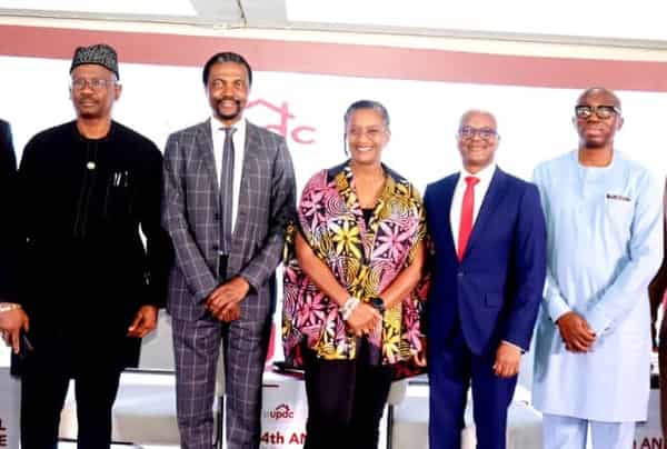 Lagos State Commissioner for Physical Planning and Urban Development, Dr Oluyinka Olumide (left); Chief Investment Officer, TotalEnergies Nigeria Closed Pension Fund Administrators, Mr Louis Ogbeifun; MD/CEO, Eko Development Company, Mrs Erejuwa Gbadebo; Managing Director/Chief Executive Officer, UPDC Plc, Mr Odunayo Ojo; Director, Public Sector Initiative, Lagos Business School (LBS), Pan-Atlantic University, Prof. Franklin Ngwu at UPDC’s 4th yearly real estate summit in Lagos.