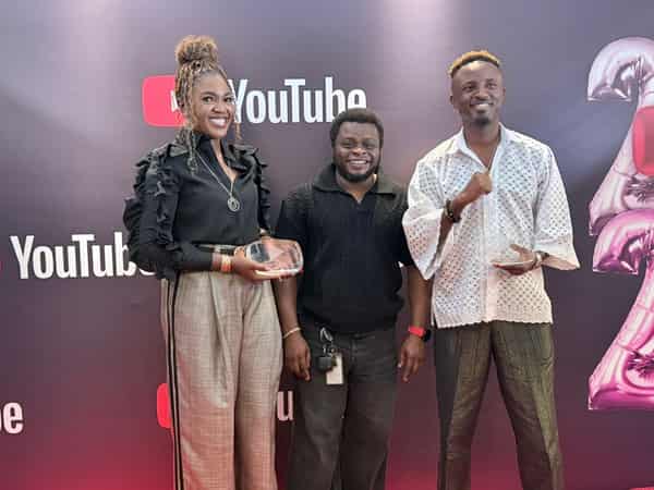Nigerian actress, Omoni Oboli; Communications and Public Affairs Manager for West Africa, Google, Taiwo Kola-Ogunlade and singer, Gaise Baba.. PHOTO: ENIOLA DANIEL