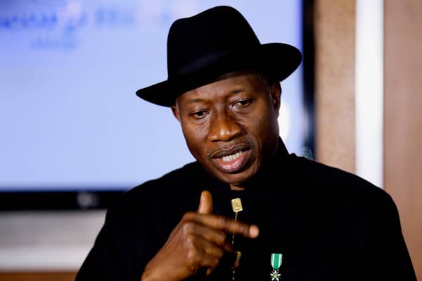 Nigerian President Goodluck Jonathan speaks to the media on the situation in Chibok and the success of the World Economic Forum in Abuja