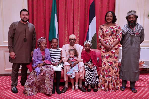 President Muhammadu Buhari meets her young admirers at the State House, Abuja