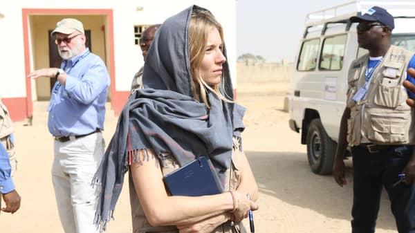 Sienna Miller International Medical Corps Global Ambassador, visits a camp for people displaced by the Boko Haram insurgency in Borno state, northeast Nigeria