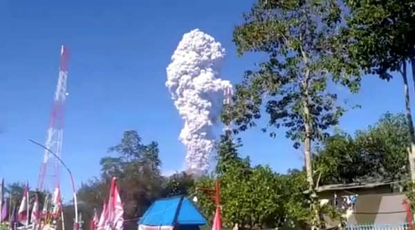 Merapi Volcano spewing smoke and ash in Boyolali