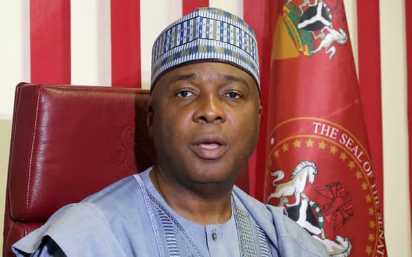 FILE PHOTO: Nigeria’s Senate President Bukola Saraki speaks during an interview with Reuters in Abuja