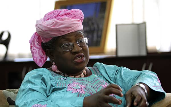 Nigeria’s Finance Minister Okonjo-Iweala speaks during an interview in Abuja