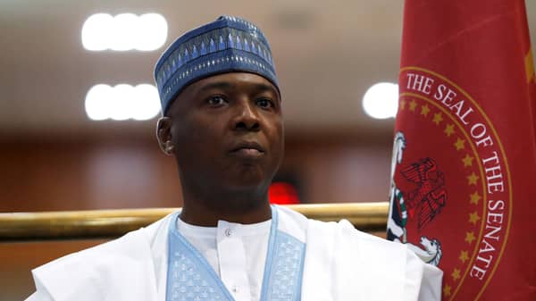 FILE PHOTO: Nigerian Senate President Bukola Saraki arrives for a news conference at the National Assembly in Abuja