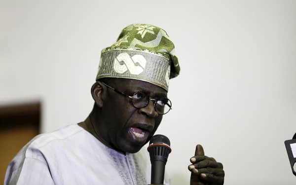 Bola Tinubu, former Lagos state governor and All Progressives Congress (APC) leader, speaks at a party meeting in Abuja