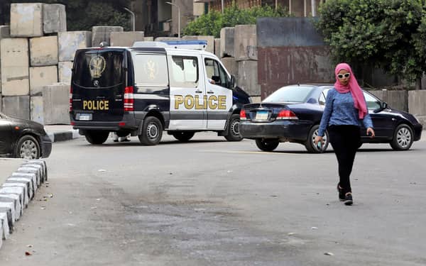 Egyptian security van near the U.S. embassy after an explosive device detonated in downtown Cairo
