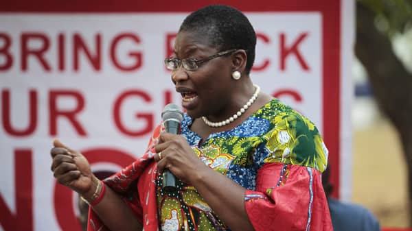 Obiageli Ezekwesili, strategic team leader of the #BringBackOurGirls campaign group, speaks during the closing session of a meeting to review efforts to recover the abducted Chibok girls in Abuja