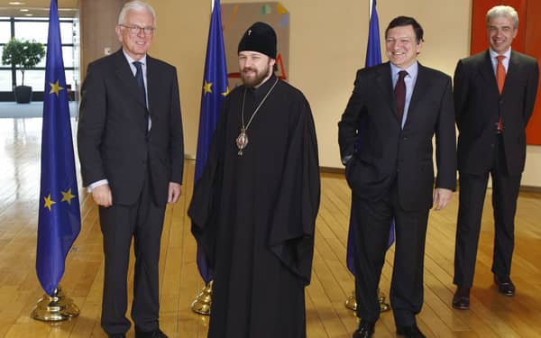 EU Parliament President Poettering and EU Commission President Barroso welcome Archbishop Hilarion Alfeyev in Brussels