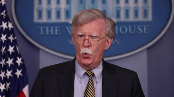 U.S. National Security Advisor Bolton answers questions during news conference in the White House briefing room in Washington