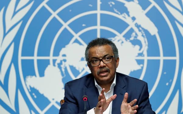 Director-General of the WHO Tedros Adhanom attends a news conference in Geneva