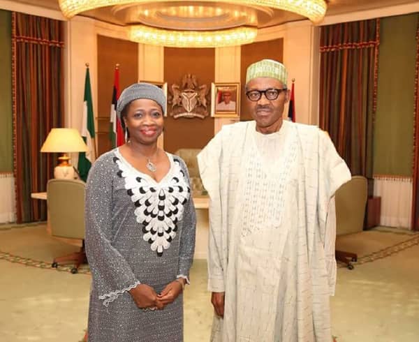 Senior Special Assistant to the president on Foreign Affairs & Diaspora Abike Dabiri-Erewa with president Muhammadu Buhari at presidential villa, Abuja