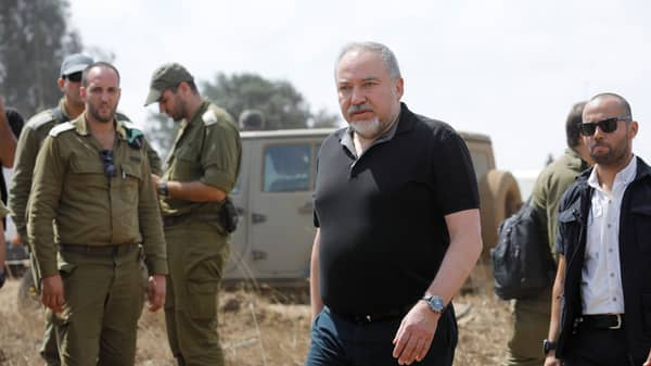 Israeli Defence Minister Avigdor Lieberman is seen during his visit at an army drill in the Israeli-occupied Golan Heights